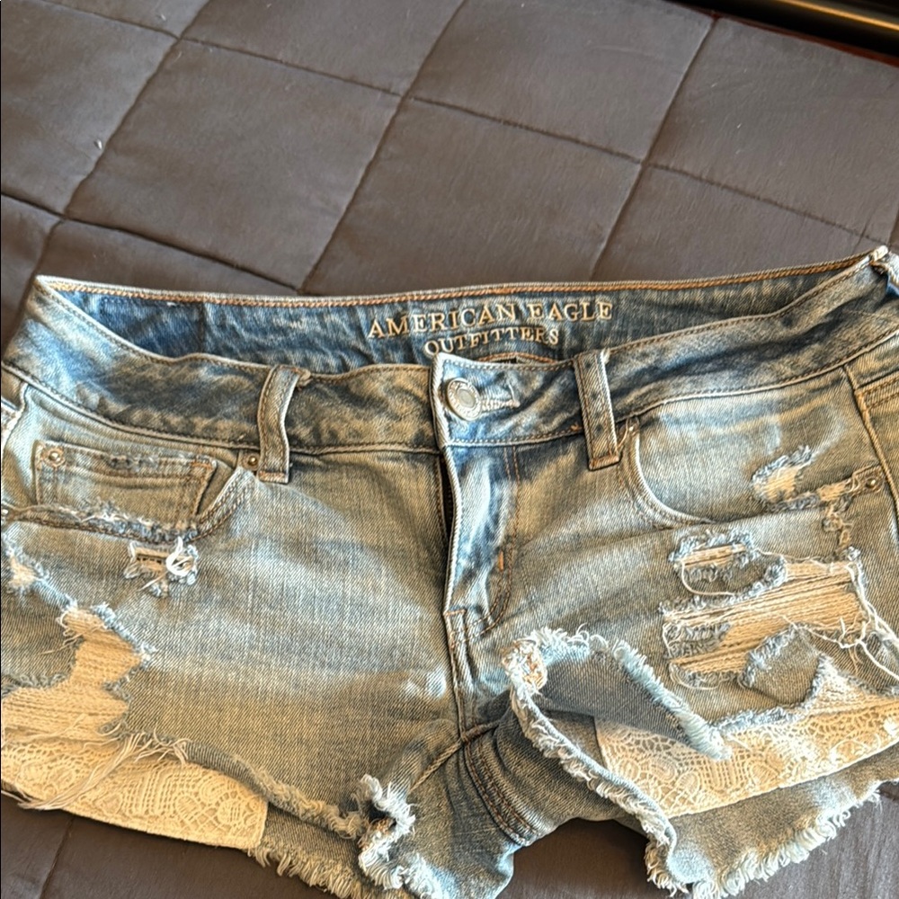 American Eagle Outfitters Blue Jean Shorts Distressed Style